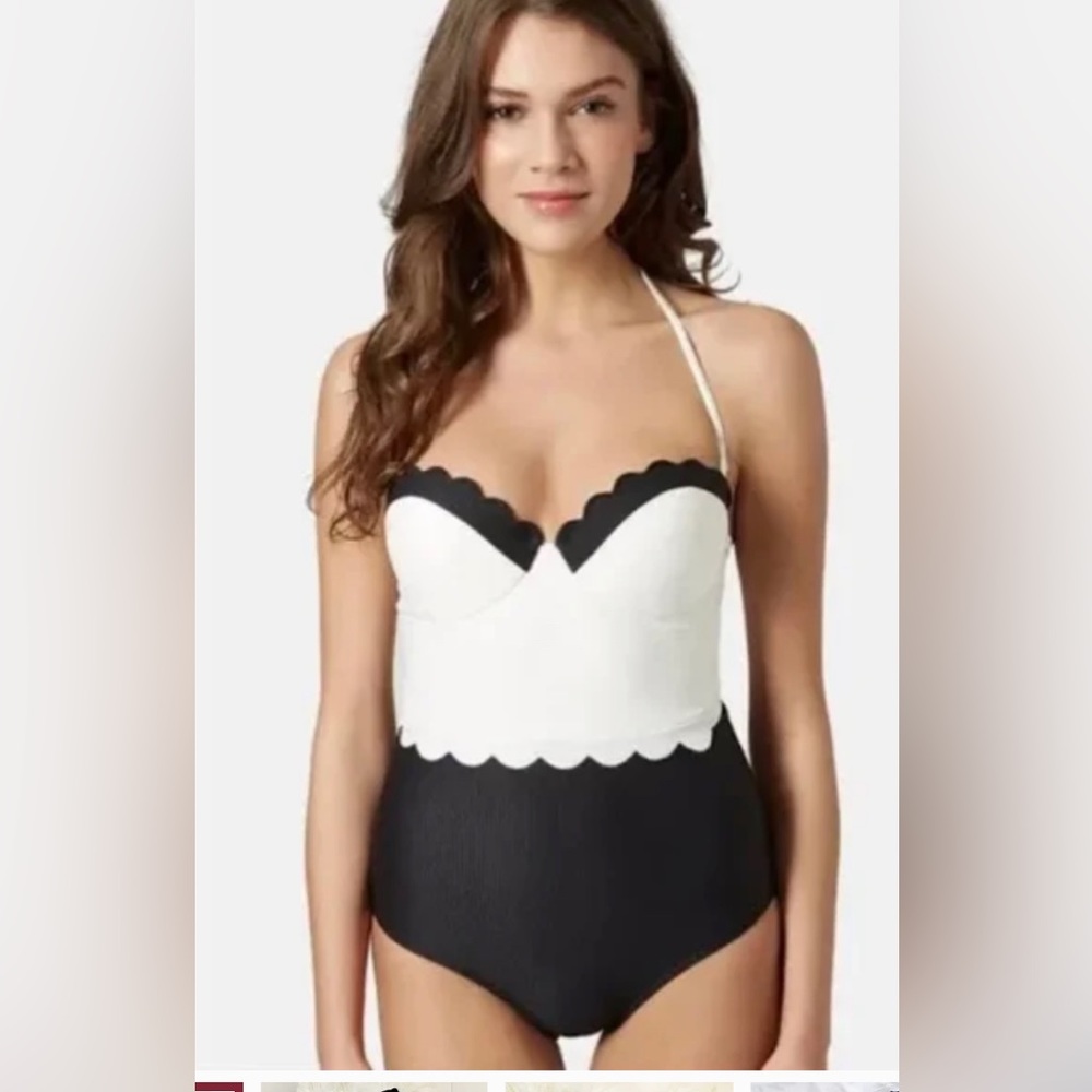 Black and White Scalloped Top One Piece